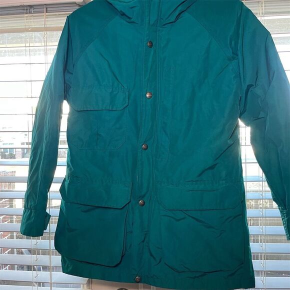 Woolrich Women's Vintage Green‎ Rain Coat Jacket Size S Hooded Warm - Picture 1 of 12